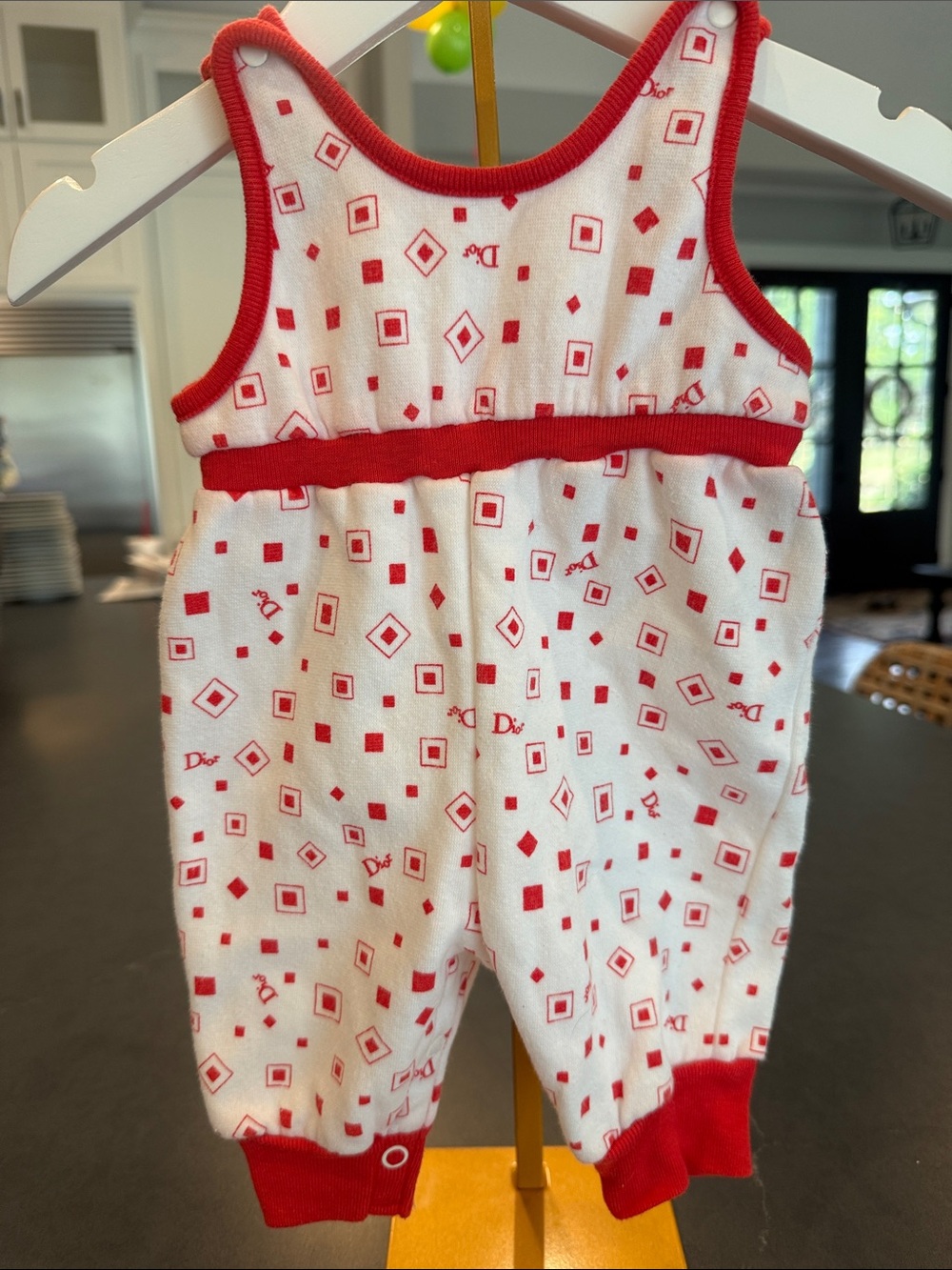 Vintage Baby Dior Red White Logo Print Romper One Piece 3 months